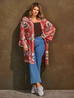 Live Unlimited Paisley Kimono Jacket, Coral/Multi, Coral/Multi