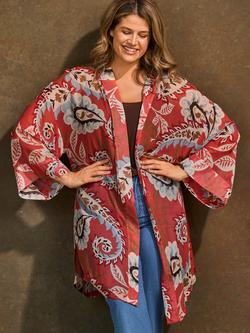 Live Unlimited Paisley Kimono Jacket, Coral/Multi - view 2, Coral/Multi