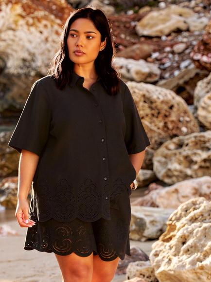 Live Unlimited Curve Linen Blend Shirt, Black, Black