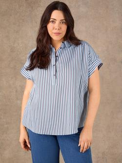 Live Unlimited Button Neck Stripe Top, Blue, Blue