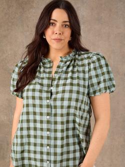 Live Unlimited Gingham Puff Sleeve Shirt, Green, Green