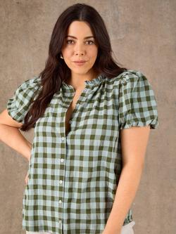 Live Unlimited Gingham Puff Sleeve Shirt, Green - view 2, Green