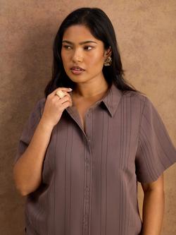 Live Unlimited Stripe Short Sleeve Shirt, Brown - view 2, Brown