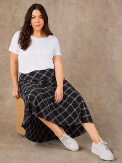 Live Unlimited Check Bias Cut Maxi Skirt, Black, Black