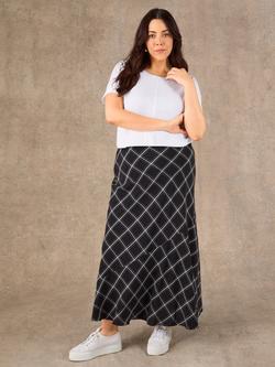 Live Unlimited Check Bias Cut Maxi Skirt, Black - view 2, Black