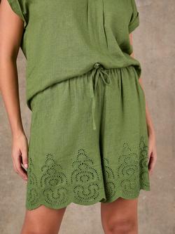 Live Unlimited Broderie Anglaise Linen Blend Shorts, Green - view 2, Green