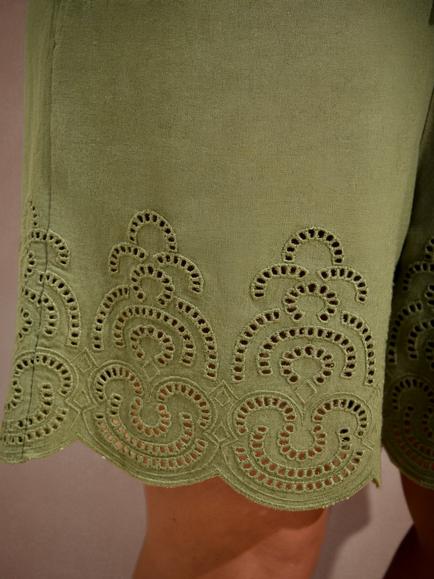 Live Unlimited Broderie Anglaise Linen Blend Shorts, Green - view 2, Green