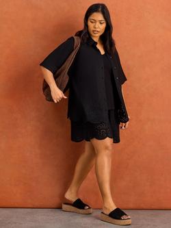 Live Unlimited Curve Linen Blend Broderie Shorts, Black, Black