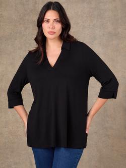Live Unlimited Collared Three Quarter Sleeve Top, Black, Black