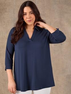 Live Unlimited Collared V-Neck Jersey Top, Blue, Blue