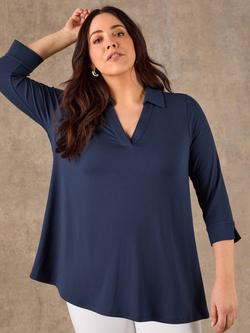 Live Unlimited Collared V-Neck Jersey Top, Blue - view 2, Blue