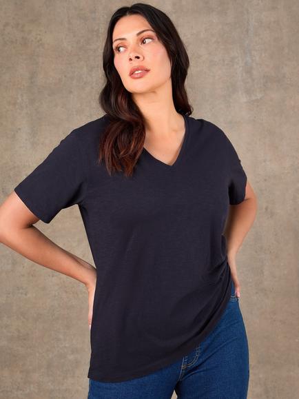 Live Unlimited V-Neck Cotton Slub T-Shirt, Blue, Blue