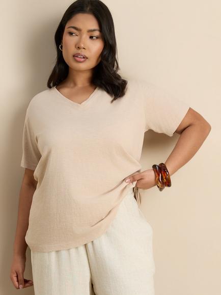 Live Unlimited Cotton V-Neck T-Shirt, Natural, Natural