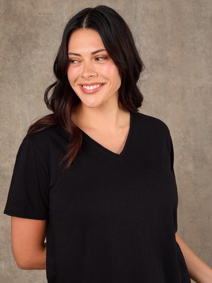 Live Unlimited V-Neck Longline Slub T-Shirt - view 2, Black