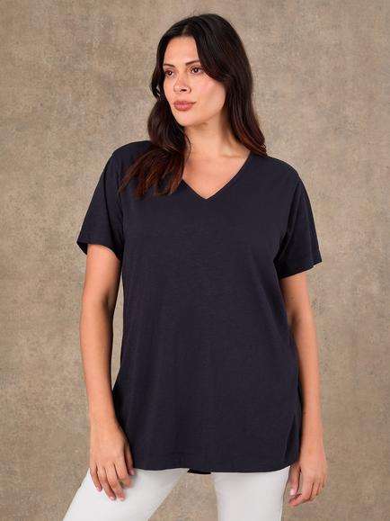 Live Unlimited V-Neck Longline Slub T-Shirt, Blue