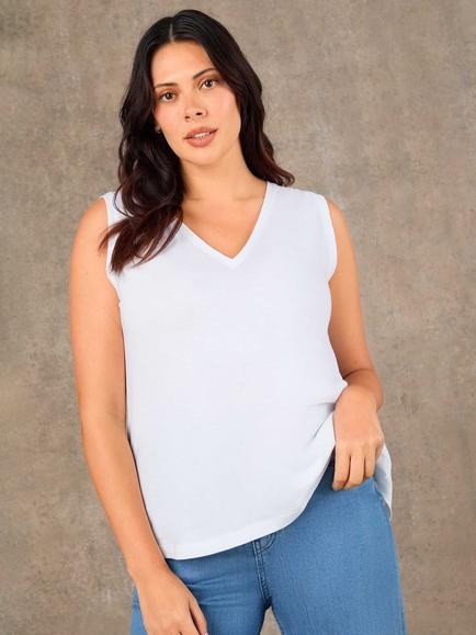 Live Unlimited Cotton V-Neck Vest, White, White