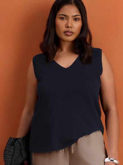 Live Unlimited Cotton V Neck Vest, Blue, Blue