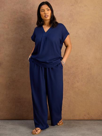 Live Unlimited Linen Blend V-Neck Top - view 2, Blue