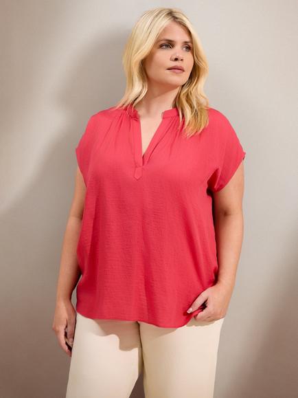 Live Unlimited Nehru Collar Short Sleeve Top, Pink, Pink