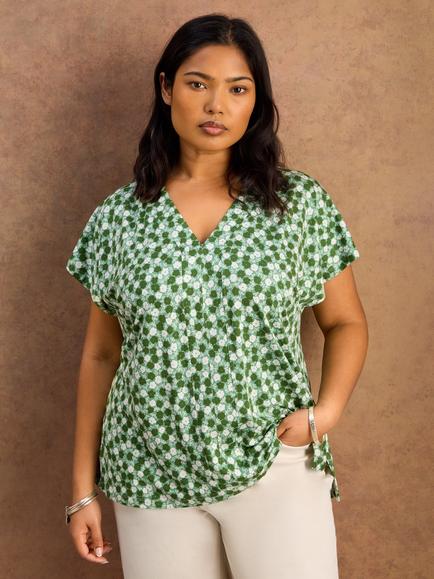 Live Unlimited Ditsy Print Panel Detail Top, Green, Green