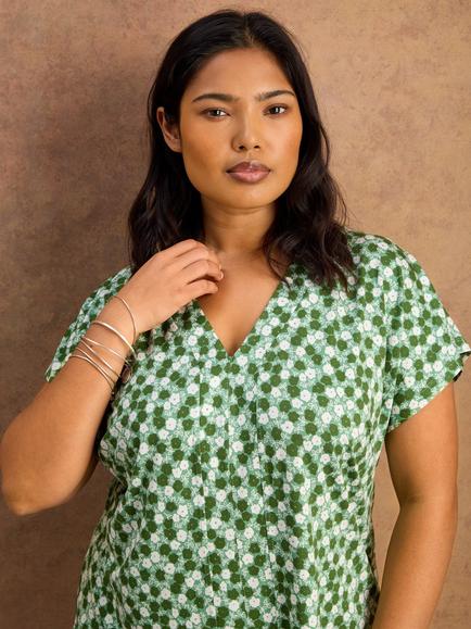 Live Unlimited Ditsy Print Panel Detail Top, Green - view 2, Green