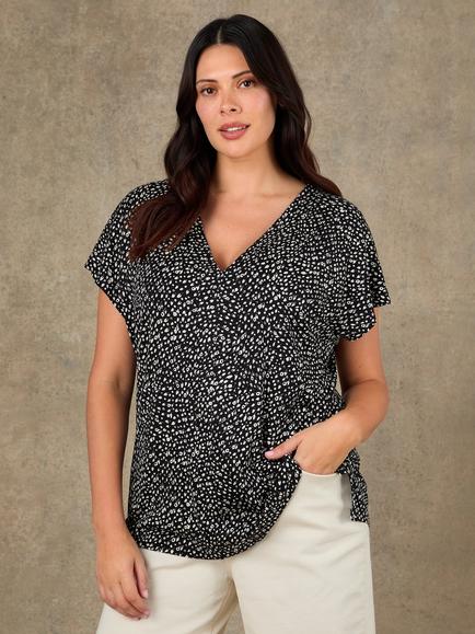 Live Unlimited Ditsy Print Panel Detail Top, Black, Black