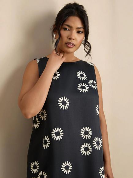 Live Unlimited Floral Side Split Tunic Top, Black - view 2, Black