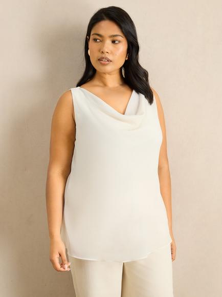 Live Unlimited Cowl Neck Vest Top, White, White