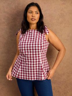 Live Unlimited Gingham Peplum Hem Top, Red, Red