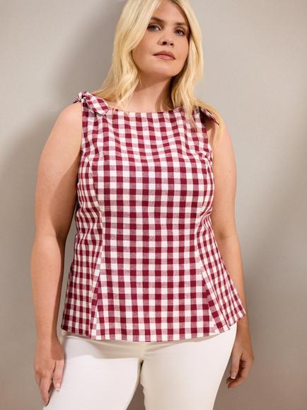 Live Unlimited Gingham Peplum Hem Top, Red, Red