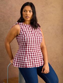 Live Unlimited Gingham Peplum Hem Top, Red - view 2, Red