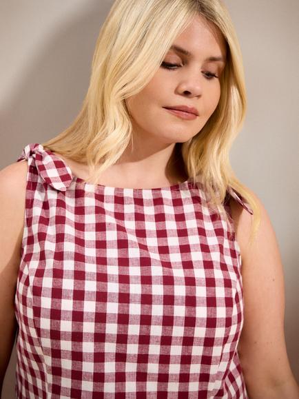 Live Unlimited Gingham Peplum Hem Top, Red - view 2, Red
