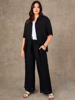 Live Unlimited Curve Linen Blend Broderie Trousers, Black - view 2, Black