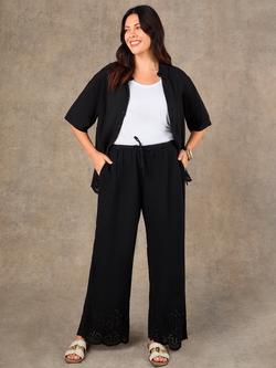 Live Unlimited Petite Linen Blend Broderie Trousers, Black, Black