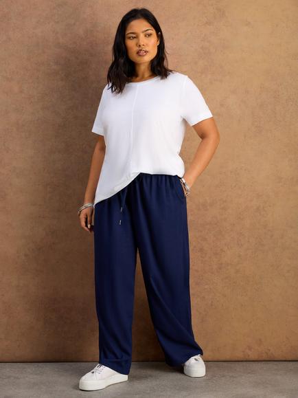 Live Unlimited Drawstring Linen Blend Trousers, Blue, Blue