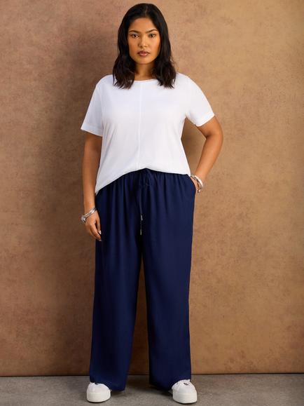 Live Unlimited Drawstring Linen Blend Trousers, Blue - view 2, Blue