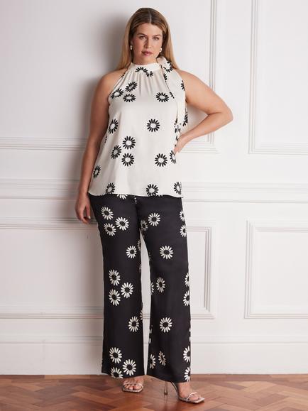 Live Unlimited Floral Print Straight Leg Trouser, Black, Black