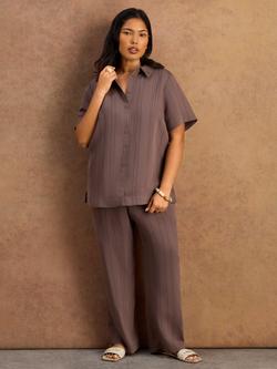 Live Unlimited Mid Rise Stripe Wide Leg Trousers, Brown - view 2, Brown