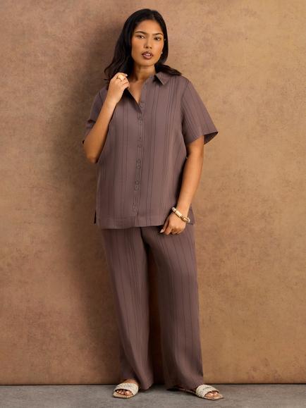Live Unlimited Mid Rise Stripe Wide Leg Trousers, Brown - view 2, Brown