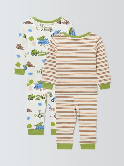 John Lewis Baby Dinosaur Digger Pyjamas, Pack of 2, White - view 2, White