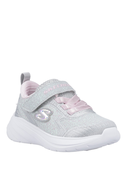 Skechers Kids' Wave 92 Sparkle Mesh Trainers, Light Grey - view 2, Light Grey
