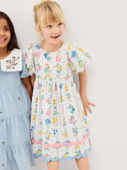 Monsoon Kids' Bonnie Floral Dress, White/Multi - view 2, White/Multi