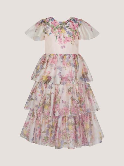Monsoon Kids' Botanical Tiered Party Dress, Multi, Multi
