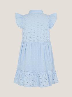 Monsoon Kids' Flutter Sleeve Broderie Dress - view 2, Blue