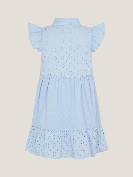 Monsoon Kids' Flutter Sleeve Broderie Dress - view 2, Blue
