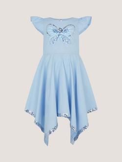 Monsoon Kids' Cotton Butterfly Embellished Party Dress, Blue, Blue