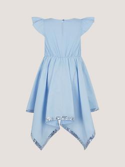 Monsoon Kids' Cotton Butterfly Embellished Party Dress, Blue - view 2, Blue