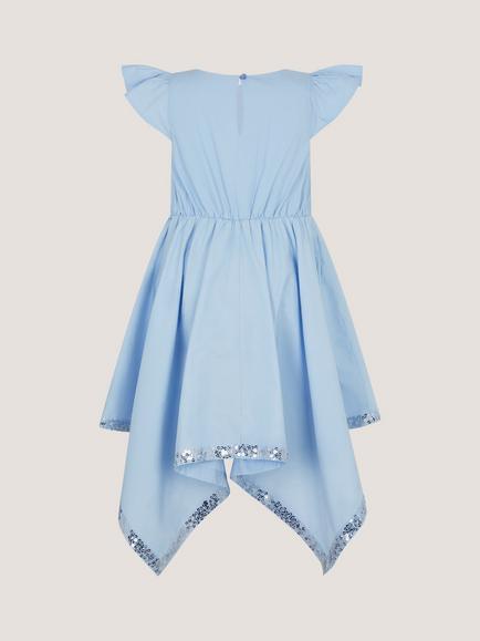 Monsoon Kids' Cotton Butterfly Embellished Party Dress, Blue - view 2, Blue