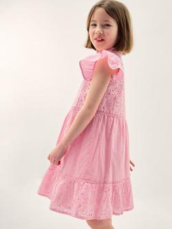 Monsoon Kids' Flutter Sleeve Broderie Dress, Pink
