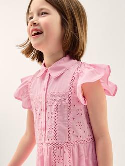Monsoon Kids' Flutter Sleeve Broderie Dress - view 2, Pink